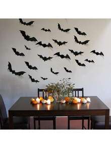 12/48pcs Halloween Bat Decorations, Black 3D Scary Bat Stickers, Suitable For Home Decor DIY Wall Decals, Bathroom, Indoor Halloween Party Supplies - Multicolor - View 10