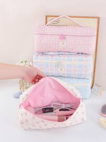 Quilted Heart Design Hair Dryer Storage Bag, Hand In Hand To Increase Capacity Hair Dryer Curling Iron Storage Box, Fashionable Hairstyle Tool Storage - Multicolor - View 10