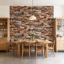 1 Roll Red Brick Pattern Self-Adhesive Wallpaper, Suitable For DIY, Waterproof And Oil-Proof, Kitchen Use, Easy To Clean, Removable, Suitable For Cabinets, Desktops, Cabinet Doors, Furniture Renovation, Bedroom, Living Room. - Brick Pattern - View 5