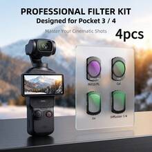 4件組，相容於 Pocket4/3 相機，快速安裝磁吸式 UV 濾鏡、ND 中性密度濾鏡、CPL 圓偏振濾鏡與黑霧濾鏡。超薄濾鏡框完美貼合 Pocket 相機鏡頭，提供鏡頭保護，支持長曝光攝影，消除光線干擾 - 查看 1