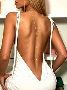 Cadena de espalda minimalista para mujer para fiesta en la playa, accesorio versátil para combinar con vestidos de verano - Plateado - Ver 3