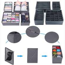 4pcs Washable Fabric Drawer Dividers Storage Boxes, Underwear Socks Bra Organizer, Closet Storage Compartment Boxes, Bedroom Storage Essential - Grey - View 6