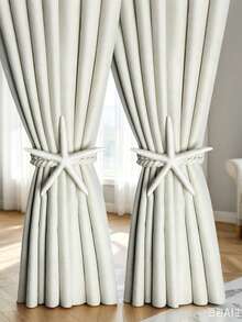 1/2pcs Classic Starfish Curtain Tiebacks - Elegant Woven Polyester Curtain Buckles, Decorative Accessories For Bedroom And Living Room, Adding Coastal Charm To Home Decor, Bedroom Decor | Nautical Style | Textured Finish, Living Room Curtain Artificial Resin Five-Finger Starfish Curtain Tiebacks Hemp Rope Woven Coastal Style | Living Room Bedroom Decorative Accessories | Ins Style Home Tie Ropes - Star - View 3