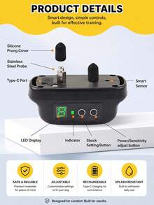 Dog Anti-Barking Collar, Rechargeable Smart Sensor Dog Bark Control Collar, Beep & Vibration Training Mode, Reflective Adjustable Strap, Type-C Charging, Long Battery Life - Black - View 4