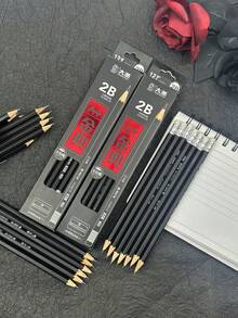 1盒裝（12支黑色2B鉛筆附橡皮擦與1個鉛筆削筆器）舒適握感、書寫順暢，適用於辦公文具、學生美術課、素描鉛筆，考試必備可擦拭鉛筆，返校季文具 - 彩色 - 查看 7