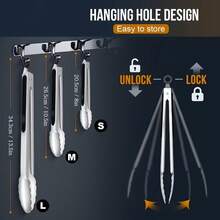 3pcs Stainless Steel Kitchen Tongs Set - Heavy Duty 8"/10.5"/13.5" Locking Tongs - Heat Resistant To 600°F With Non-Slip Grips For Cooking, Baking, Grilling - Durable Kitchen Utensils For Home & Professional Use, Kitchen Utensils - Silver - View 2