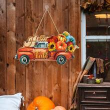 Autumn Wooden Hanging Decoration, Harvest Pumpkin Maple Leaf Wreath Wooden Sign, Thanksgiving Entryway Wooden Door Hanging Decor, Suitable For Farmhouse, Home Front Door Autumn Decoration, Halloween Decor, Fall Decor, Room Decor - Multicolor - View 5