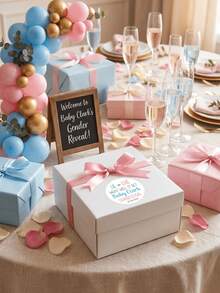 48pcs Customized Gender Reveal Stickers, Personalized "He Or She" Round Baby Shower Labels, Cute Pink & Blue Family Party Favor Candy, Back To School - Multicolor - View 5