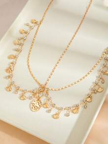 1pc Fashion Minimalist Alloy Heart-Shaped Tassel Rhinestone Basic Chain Headpiece, Girls Party Gift - Gold - View 4
