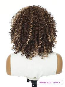 70s African Style Bangs Wig, Ombre Golden Curly Wig, Fluffy Curly African Style Wig, High Quality Synthetic Large African Style Wig 12-Inch Afro Wig - Multicolor - View 5