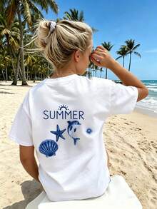 Tween Girl Casual Fun Graphic Print Crew Neck Short Sleeve T-Shirt Summer Top - White - View 2