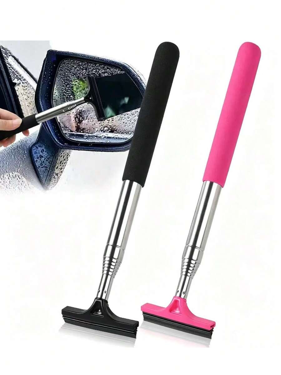 Car Side Mirror Squeegee, Retractable Windshield And Rearview Mirror Wiper, Telescopic Long Handle Water Stain Cleaner, Portable Interior And Exterior Car Cleaning Tool, Rain And Fog Weather Car Accessory, Portable Car Window Cleaning Brush And Snow Brush, Scratch-Free Cleaning, Suitable For Car Interior, Home, Office And More, Multiple Styles Available, Essential Gift For Drivers - A - View 1