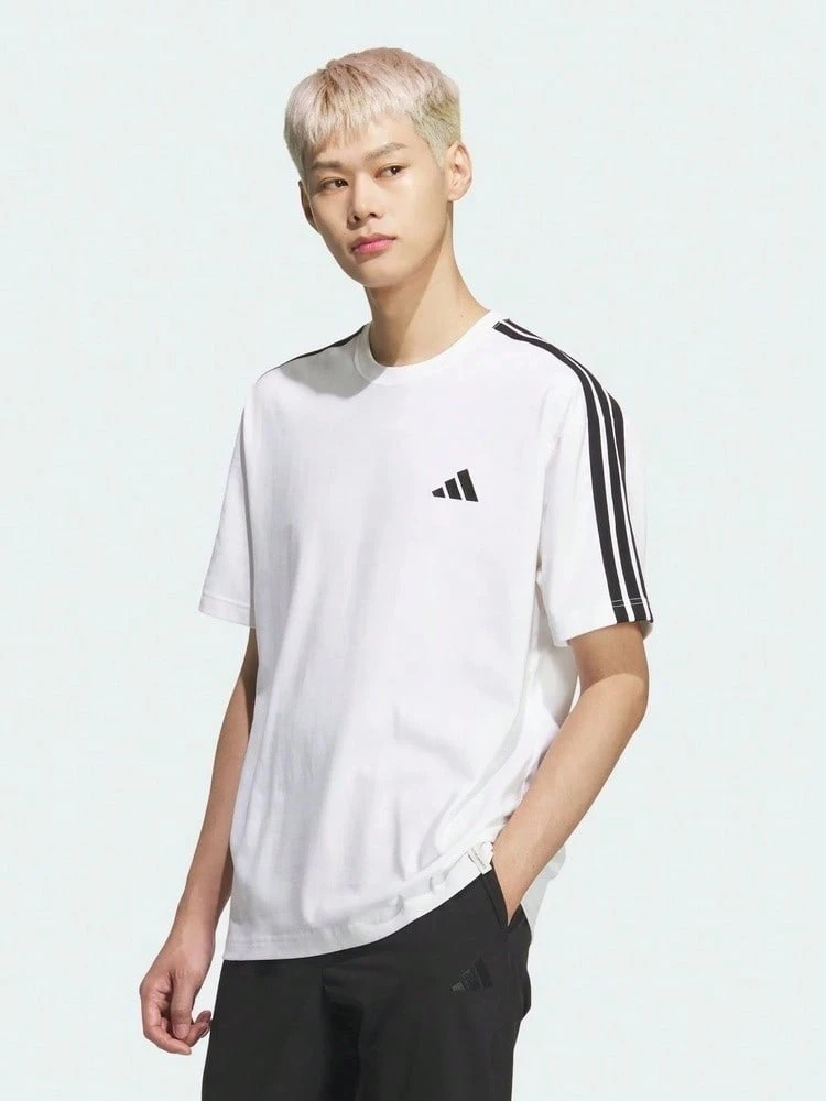 Adidas 男士 ES+ 3S 春夏針織無領短袖T恤 TKF3739 - 黑與白 - 查看 1