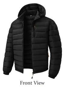 Mercer Haus Men's Lightweight Hooded Quilted Padded Coat, Thin Casual Commuter Jacket - Black - View 9