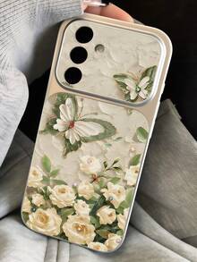1pc Cute Oil Painting Spring Butterfly Pattern Spray Painted TPU Full Coverage Phone Case Compatible With Galaxy S26 S25 S24 Ultra S24 Plus S24 FE S23 S22 A55 A54 A53 A52 A50 A30 A42 A35 A34 A33 A25 A24 A20 A30 A15 A17, Smart 8/ Hot 40i/Spark 20/Spark 20C/Spark Go 2024/ G84/ A7 Pro/Honor X9A X9B X9C X9D - Silver - View 3