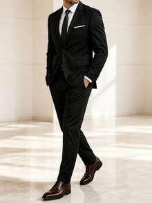 HEYKESON Men 2-Piece Formal Suit Slim Fit Blazer And Trousers Business Wedding Outfit Set - Black - View 8