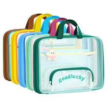 Bolsa de Documentos de Malla Transparente para Niños, Portátil, con Doble Cierre, Gran Capacidad, para Almacenamiento de Materiales Escolares - Caqui - Ver 2