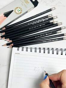 12支裝黑色2B六角鉛筆，附橡皮擦與1個鉛筆削筆器，書寫順暢不易斷，學生學習考試專用鉛筆，文具鉛筆套組，開學文具用品 - 彩色 - 查看 3