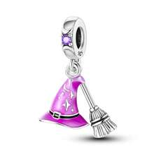 1pc S925 Sterling Silver Fantasy Fairy Tale Pendant Bead, Glow-In-The-Dark Witch House, Purple Magic Hat Broom, Rainbow Roller Skates, Teacup Rabbit Enamel Rhinestone Design, Dreamy Childlike Style, Comes With Gift Box, Suitable For Bracelets And Necklaces, Handmade DIY Jewelry Making, Creative Holiday Gift Accessory For Girls - Multicolor - View 16