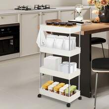 Carro multifuncional móvil de cuatro niveles – carro de almacenamiento – estante de almacenamiento estrecho y alto – ABS – diseño lateral estrecho – 4 ruedas universales – 40 x 22 x 90 cm - Blanco - Ver 2