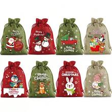 20pcs Christmas Multi-Color Drawstring Closure Portable Fashionable Elderly Snowman Pattern Durable Jute Christmas Bags, Christmas Drawstring Gift Bags, Holiday Party Small Gift Packaging, Ideal Choice For Christmas Use - Multicolor - View 7