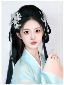 Ancient Style Hanfu Wig With Integrated Full Set Hair Accessories, Warring States Period Costume, Wei Style Wig Bun Hairpiece With Hair Padding - Multicolor - View 8