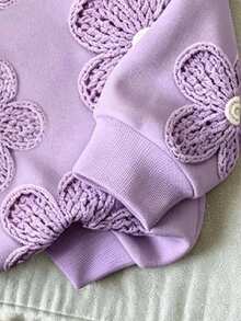 Young Girl Cartoon Pattern Warm Hooded Sweatshirt - Purple - View 4