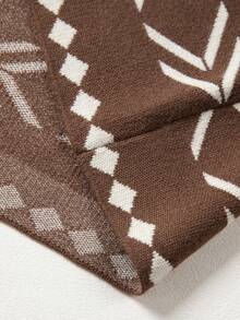 Acelitt Rompi Rajut Kasual Tanpa Lengan Kancing Depan Terbuka Motif Geometris Jacquard Dasar Cokelat untuk Wanita - MultiWarna - View 8