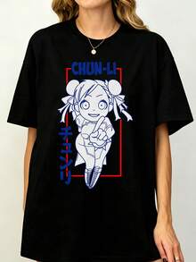Streets Fighters Chun-Li Unisex Softstyle T-Shirt, Vintage Japanese Anime Comic Design, Retro Gaming Graphic Gift - 黑色 - 查看 1