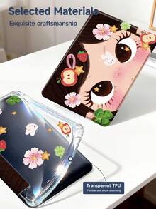 Cartoon Girl & Apple & Clover & Star Pattern Tablet Protective Case, Compatible With IPad 9.7/10.2/10.5/10.9/12.9/Pro 11, 10th Gen, Compatible With Samsung Galaxy Tab S6 Lite 10.4 Inch, Compatible With Kindle Paperwhite 12th Gen 2024, Kindle (11th Gen-2024), Soft Anti-Drop, Smart Stand/Auto Wake/Sleep, Y-Shaped Folding Tablet Protective Cover, Multiple Viewing Angles - Multicolor - View 10