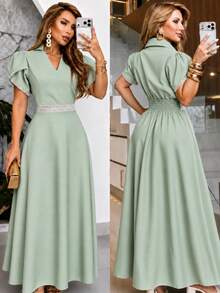 Women Long Dresses - Olive Green - View 3