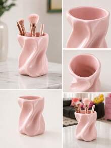 1pc Wavy Texture Makeup Brush Holder, Modern Sculptural Vanity Storage Cup, Multi-Purpose Desktop Organizer Container For Makeup Brushes, Pens, Cutlery, Beauty Tools And Small Accessories, Drawer Storage, Vanity Storage, Makeup Brush Holder, Gift - Multicolor - View 7