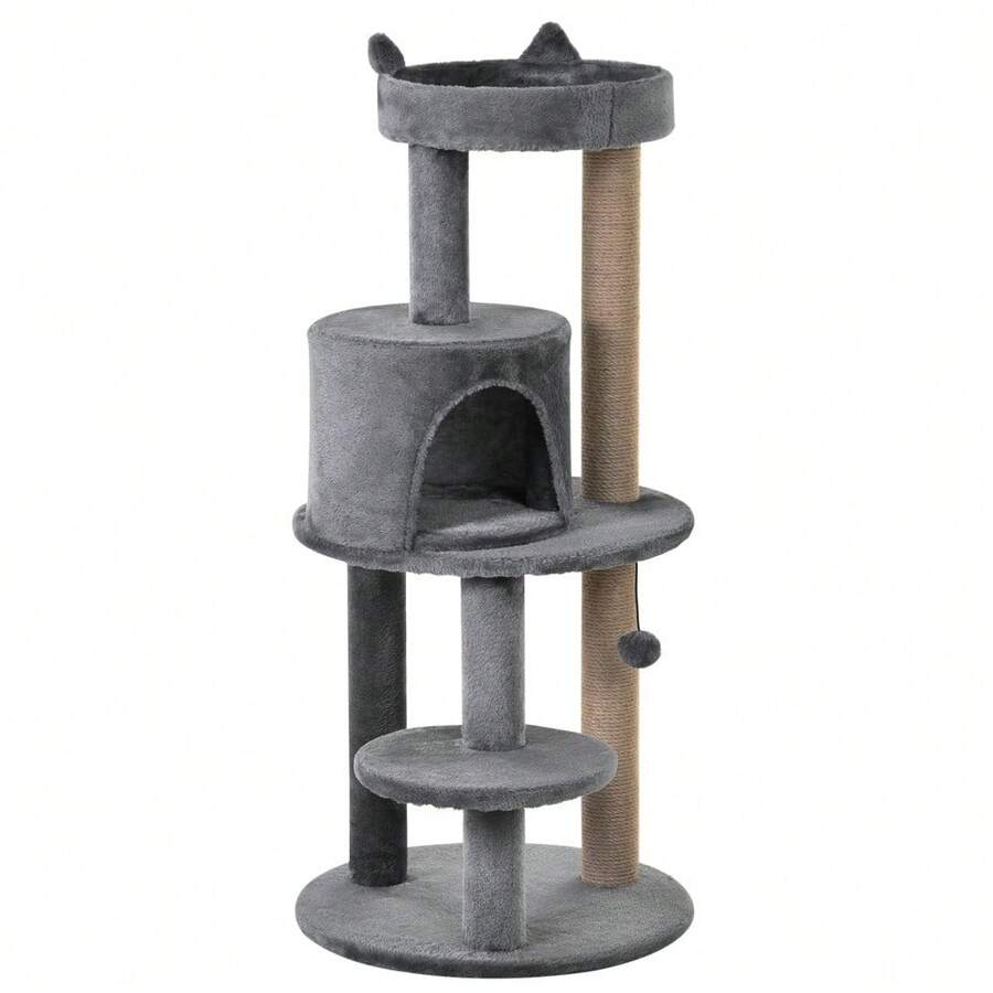 PawHut 104 Cm Cat Tree, Cat Condo Tree Tower, Cat Activity Centre With Scratching Posts, Plush Perches, Hanging Ball - Grey - T0001-01-4414 - View 1