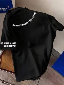 1pc Tween Boys Cool Minimalist Letter Print Short Sleeve T-Shirt, New Loose Casual Crew Neck Top, Fun English Slogan Fashion Half Sleeve Top - Black - View 1