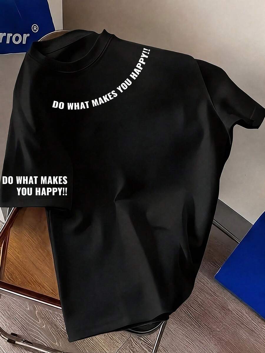 1pc Tween Boys Cool Minimalist Letter Print Short Sleeve T-Shirt, New Loose Casual Crew Neck Top, Fun English Slogan Fashion Half Sleeve Top - Black - View 1