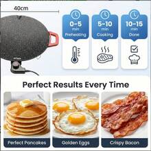 Aoran Large Electric Griddle With Silicone Spatula & Scouring Sponge, Non-Stick Round Electric Skillet With Adjustable Temperature Control, Dual Heat-Resistant Handles Fast Even Heating Grill Pan For Breakfast, Steak, BBQ, Indoor & Outdoor Cooking - US B Type Plug(110-127V) - View 5