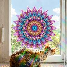 1pc Prism Rainbow Mandala Window Stickers Shiny Colorful Floral Lotus Pattern Light Refraction Iridescent Design Self Adhesive PVC Decals For Home Glass Window Bohemian Spiritual Holiday Decor, Diwali - Mandala - View 10