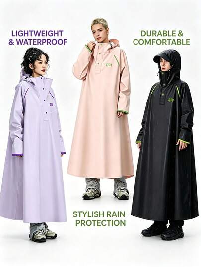 1pc Set Women's Raincoat Unisex Plus Size Hooded Split Raincoat, Lightweight Casual Raincoat, Suitable For Hiking, Women's Outdoor Windproof Jacket Black Spring Split Raincoat Thickened Heavy Rain Raincoat Rider Special Double-Layer Reflective Adult Raincoat Split