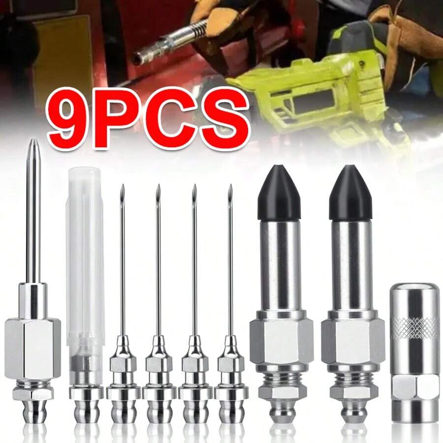 9Pcs Brand New Grease Gun Needle Nozzle Kit With Adapter Fitting Adapter Tool - A - 查看 1