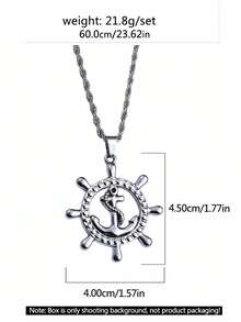 1pc 2026 New Stainless Steel Jewelry, Men's Necklace, Titanium Steel Hip Hop Punk Anchor Pendant Stainless Steel Sweatshirt Chain Hoodie Chain Cross-Border Vintage Personalized Men's Gift Wholesale Men's Daily Wear - Antique Silver - View 5