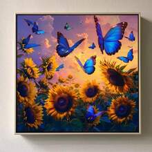 1PC DIY 5D Diamond Painting Kit Sunflower And Butterfly Pattern - Round Full Diamond Art Mosaic Craft, Home Wall Decor, Frameless - No Frame - View 2