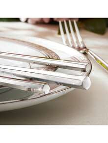 5-Piece Silverware Set, 18/10 Stainless Steel Flatware Cutlery Set With Hexagon Handle, For Hotel, Home, Party, Wedding Gift, Mirror Polish And Dishwasher ,45753820 - Blue and White - View 6