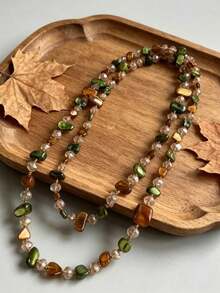 1pc Bohemian Vintage Colorful Shell Beaded Necklace, Vacation Style Retro Long Lanyard Chain Accessory For Women - Multicolor - View 2