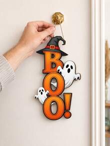 Decorative Signs And Hanging Plaques 2D Flat Wooden Wall Decor Horror Gothic Style No Electricity Required Suitable For Home And Kitchen Holiday Decoration Halloween Decoration - BOO - View 2