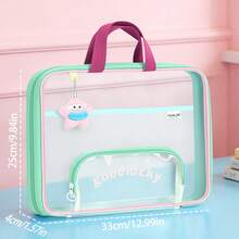 Bolsa de Documentos de Malla Transparente para Niños, Portátil, con Doble Cierre, Gran Capacidad, para Almacenamiento de Materiales Escolares - Caqui - Ver 8