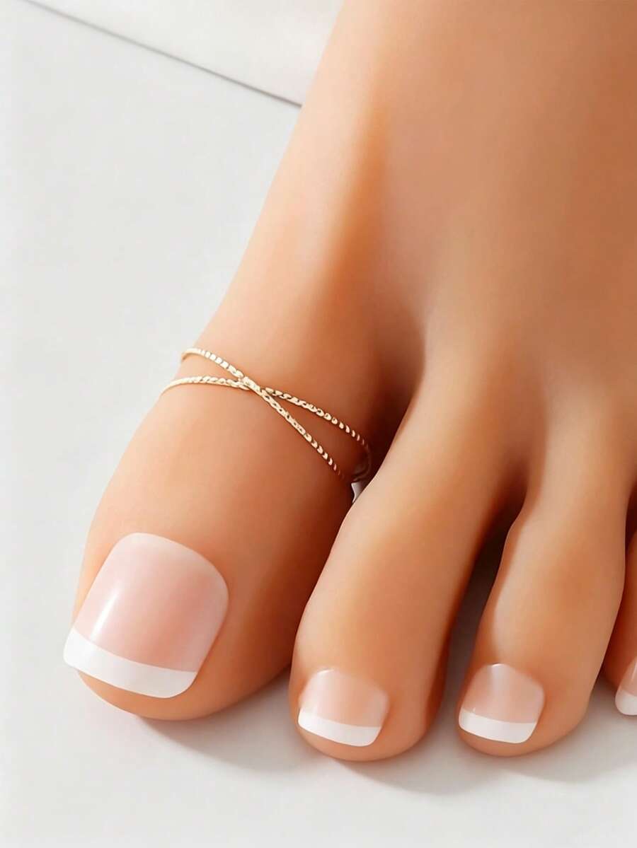 1pc Minimalist Cross Linear Toe Ring, Suitable For Beach Vacation Travel Daily Wear, Bohemian Style, Best Gift For Women - Crossed Toe Rings - View 1