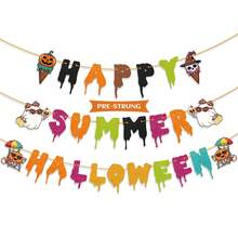 1 Set glänzendes Papier-Banner "Happy Summer Halloween" für Sommer-Halloween-Party-Dekoration, Halloween-Banner, Party-Banner-Dekoration - Übersicht 4