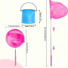 2-Piece Set: Telescopic Fishing Net And Foldable Fishing Bucket Combination. Beach Outdoor Fishing Equipment. Outdoor Telescopic Fishing Net + Foldable Fishing Bucket. Beach Fishing. Complete Set Of Equipment For Parent-Child Outdoor Beach Fishing - Green - View 5