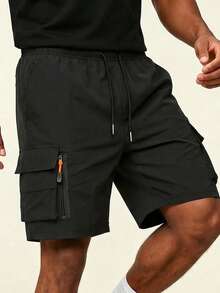 AHTELB Men's Summer Thin Cargo Shorts, Multi-Pocket Sports Casual Shorts, Outdoor Pocket Cargo Shorts For Men, Elastic Waist Drawstring Design, Fashion Versatile 5-Inch Shorts, Suitable For Outdoor Sports And Entertainment, Gift For Husband, Boyfriend, Friend, Customer And Father, Shorts For Men, Men Shorts, Men Clothes, Casual Shorts - Black - View 5