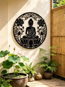 1件波希米亞風佛陀蓮花金屬牆飾，黑色剪影禪意曼陀羅圖案，適用於室內外居家裝飾，客廳、書房、陽台與茶室，送給家人/朋友及追求寧靜者的最佳禮物 - 蓮花佛 - 查看 6